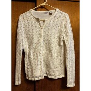 Vtg Classic Elements Women M Cardigan Ivory Cream Coquette Girly Cottagecore
